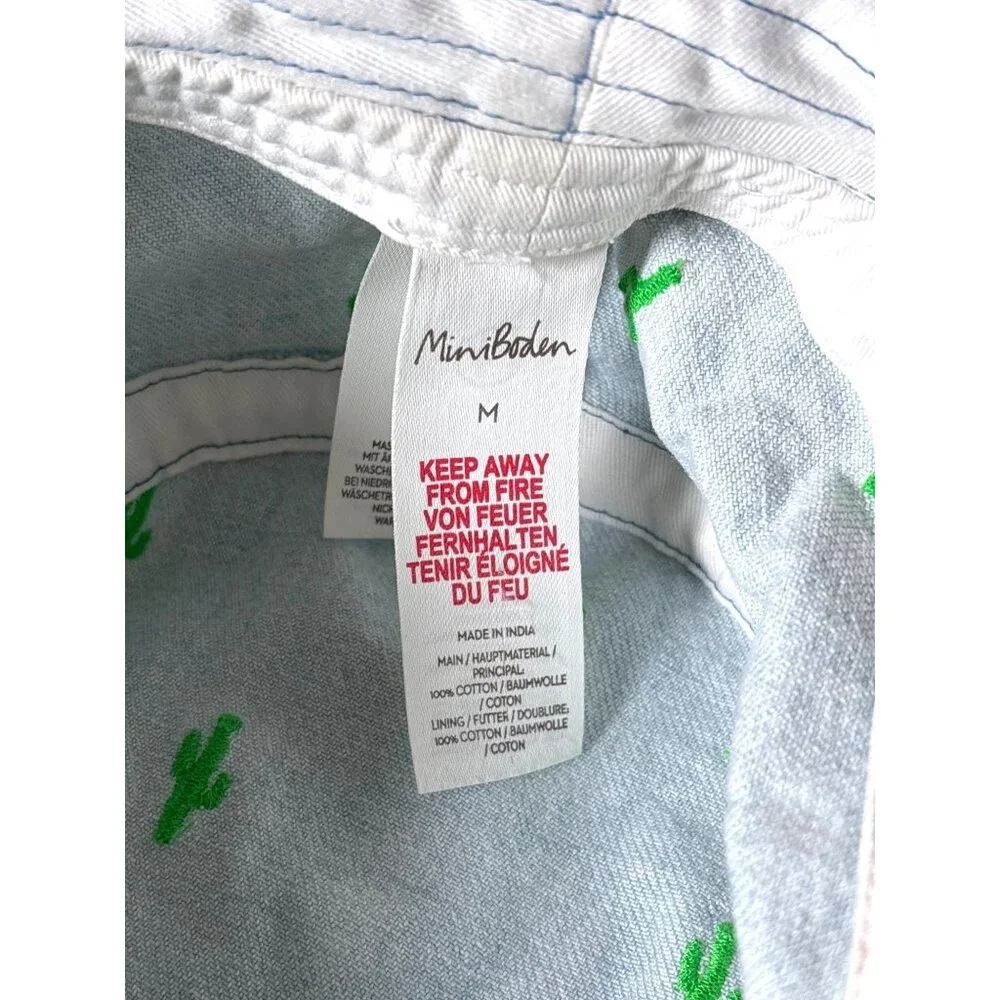 Boden Mini Kids‎ Bucket Hat Light Wash Denim Embroidered Cactus Size Medium